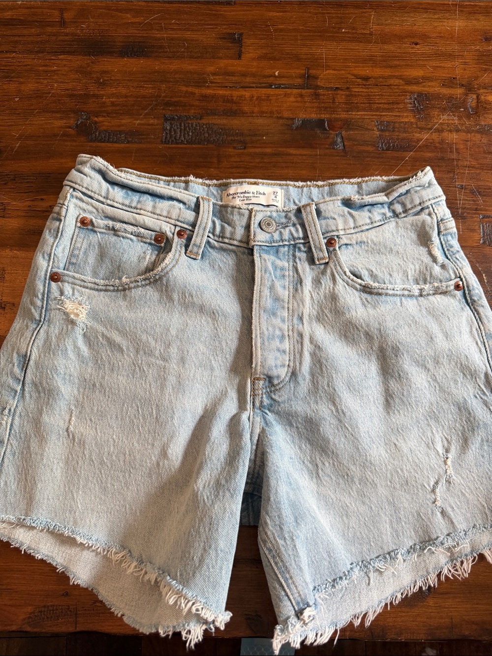 Abercrombie & Fitch Light Blue Distressed Denim Shorts